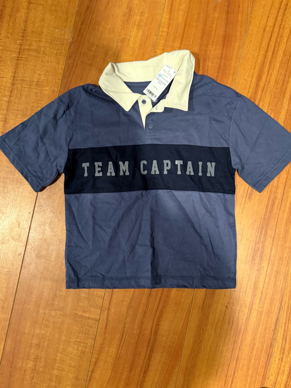 Team Captain Boys Navy Panel Rugby Polo